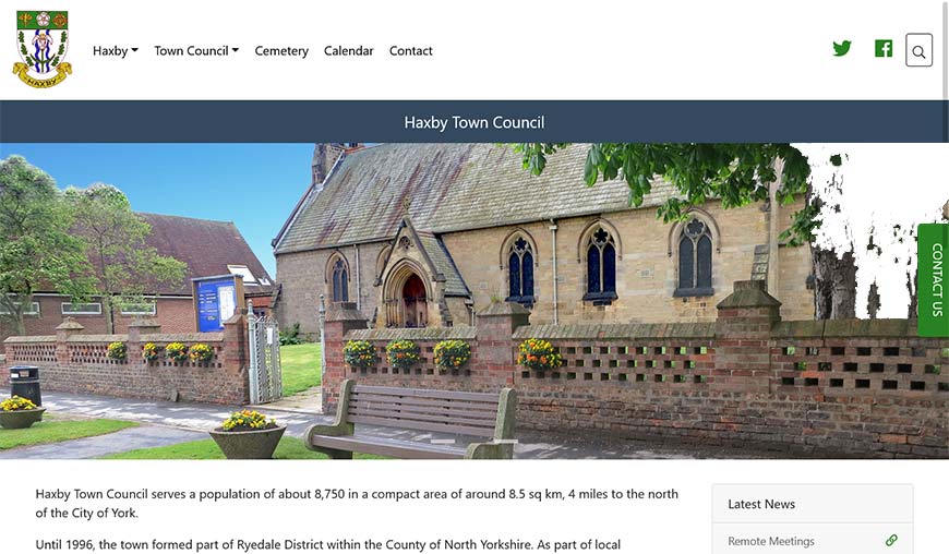 Screenshot of Haxby Town Council Website